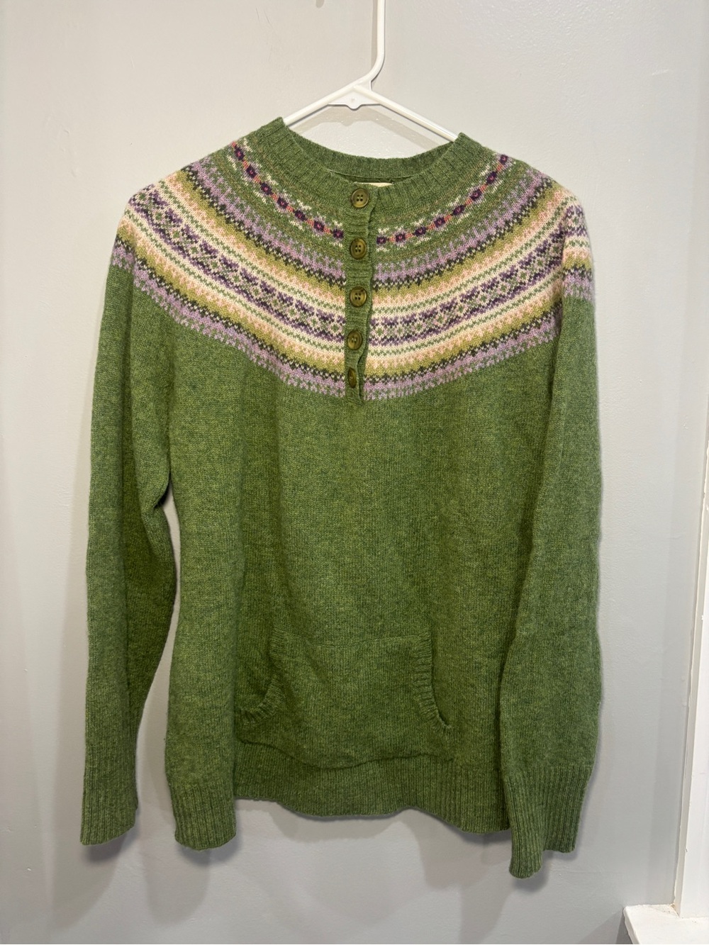 Vintage L.L. Bean 100% lambswool fair isle henley sweater Large women’s